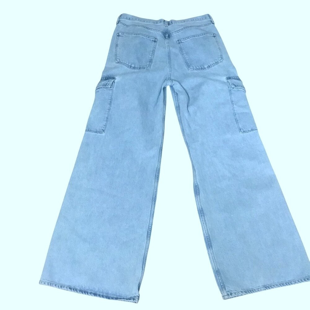 AGOLDE Minka Wide Leg Cargo Pocket Denim Jeans Light Blue High Rise 30 x 31 - Picture 7 of 12